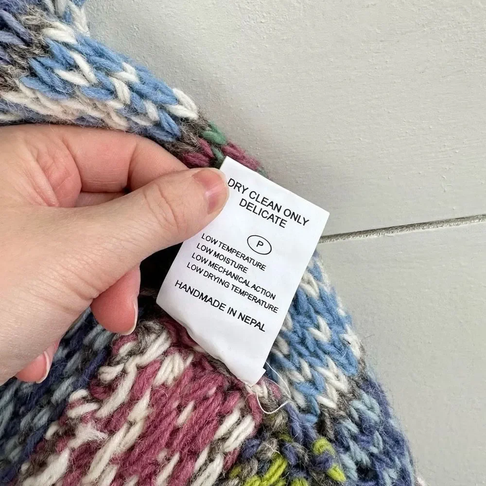 Pachamama Women’s Large Tintagel 100% Wool Multicolored Cardigan Made in Nepal - Picture 5 of 7